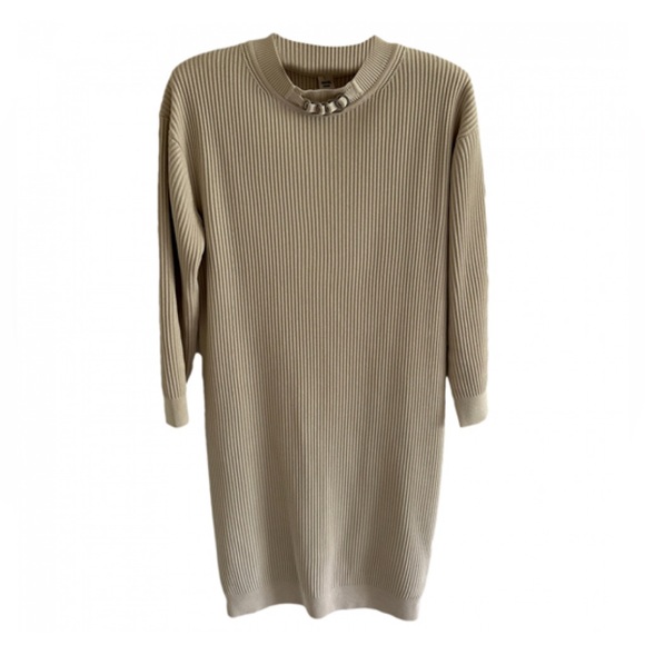 NWOT HERMES GORGEOUS RIBBED DRESS. TAN COLOR. SIZE 34. - Picture 4 of 8
